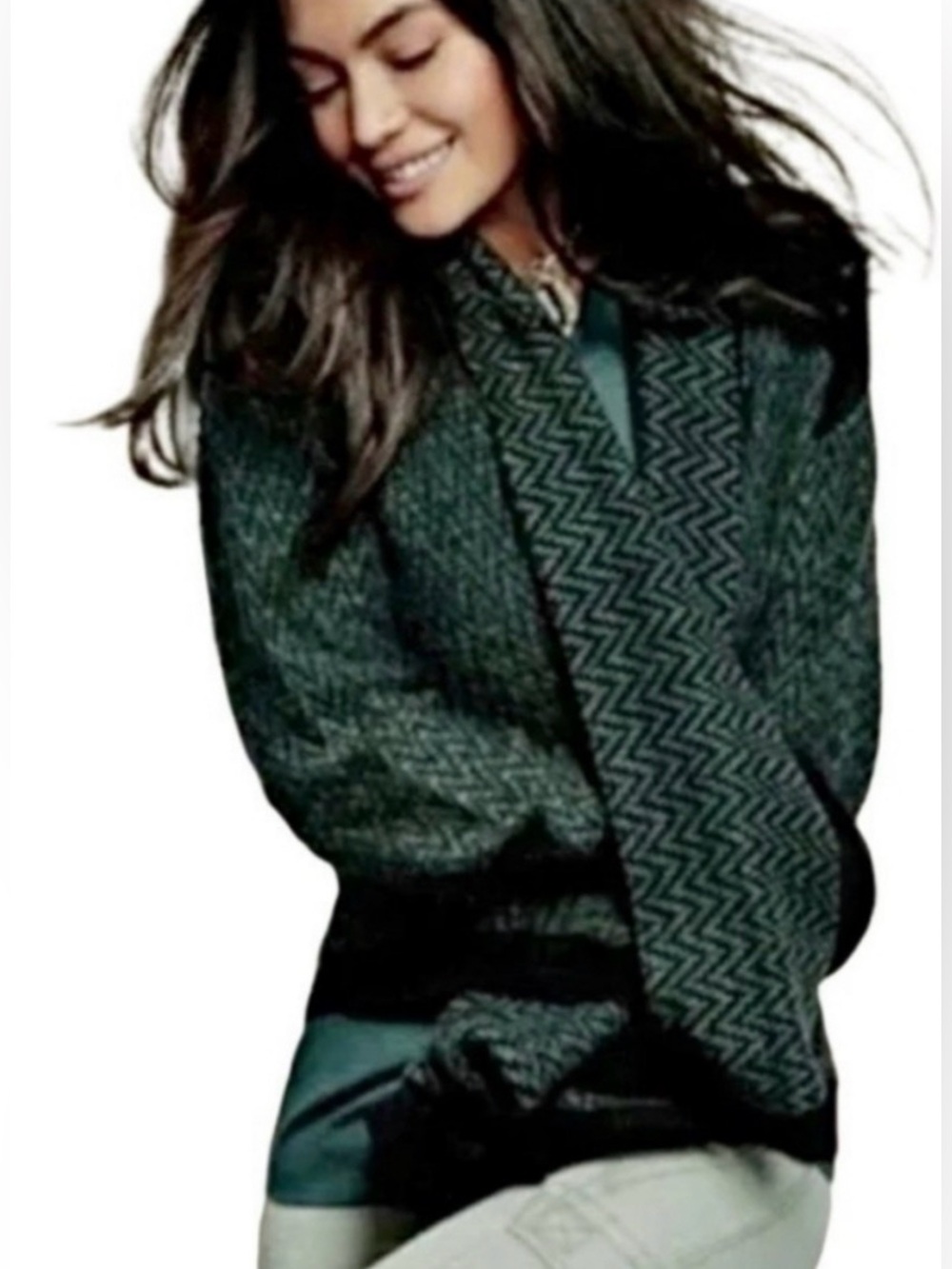 CAbi Fireside Cozy Chevron Teal and Black  Cardigan Style 3015 Size M